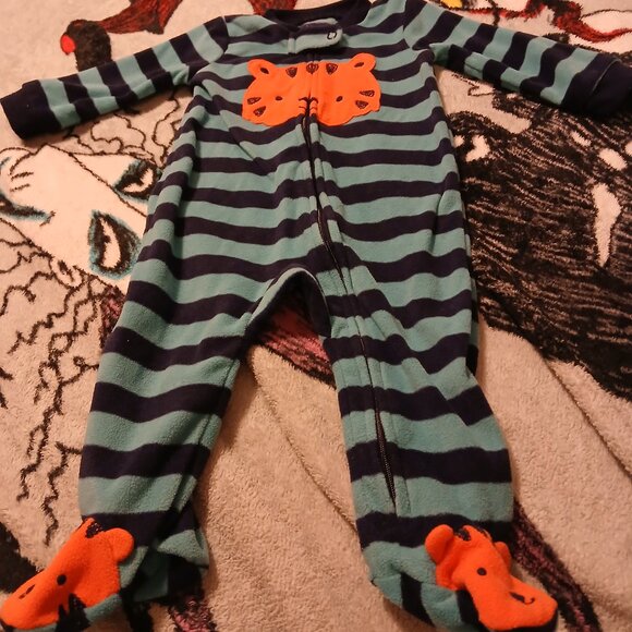 Just One You by Carters 6 Months Tiger Lion Green Striped Long Sleeve Footies - Picture 4 of 6